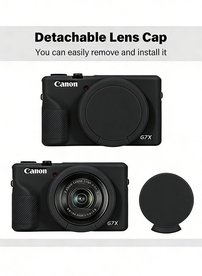 حافظة سيليكون مع واقي شاشة من الزجاج المقوى لكاميرا Canon Powershot G7 X Mark III الرقمية غطاء واقي ناعم من السيليكون مع غطاء عدسة قابل للإزالة مضاد للانزلاق ومضاد للخدش أسود - Image 4